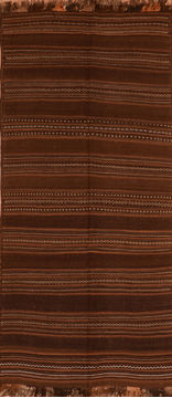 Afghan Kilim Brown Runner 10 to 12 ft Wool Carpet 110743