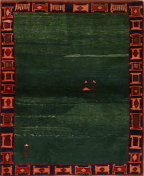 Gabbeh Green Hand Knotted 3'8" X 4'8"  Area Rug 100-110761