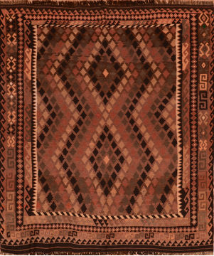 Afghan Kilim Brown Square 7 to 8 ft Wool Carpet 110773