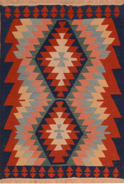 Afghan Kilim Blue Rectangle 4x6 ft Wool Carpet 110804