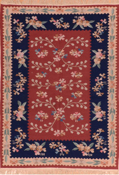 Chinese Kilim Blue Rectangle 4x6 ft Wool Carpet 110805