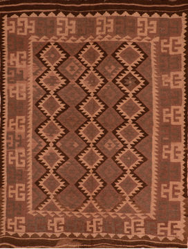 Afghan Kilim Brown Rectangle 7x9 ft Wool Carpet 110820