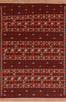 Afghan Kilim Red Rectangle 4x6 ft Wool Carpet 110868