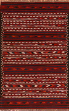 Afghan Kilim Red Rectangle 4x6 ft Wool Carpet 110870