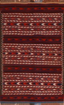 Afghan Kilim Red Rectangle 4x6 ft Wool Carpet 110872