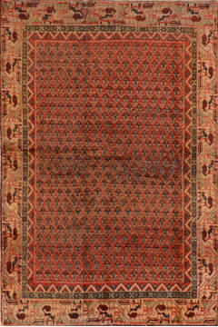Afghan botemir Red Rectangle 4x6 ft Wool Carpet 111096