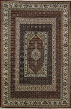 Indian Mahi Red Rectangle 7x10 ft Wool and Silk Carpet 112016