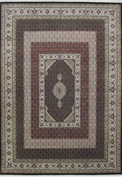 Indian Mahi Black Rectangle 8x11 ft Wool and Silk Carpet 112027