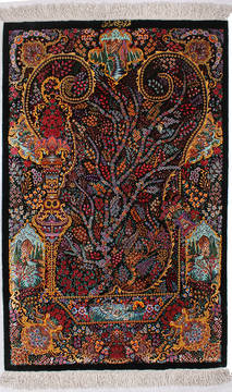 Persian Qum Black Rectangle 2x3 ft silk Carpet 112068