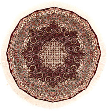 Mahi Red Round Hand Knotted 3'5" X 3'5"  Area Rug 254-112255