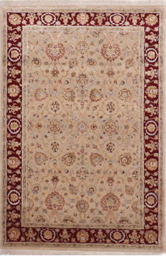 Indian Jaipur Beige Rectangle 4x6 ft Wool and Raised Silk Carpet 112429