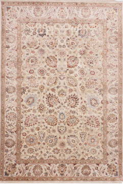 Indian Jaipur Beige Rectangle 6x9 ft Wool and Raised Silk Carpet 112487