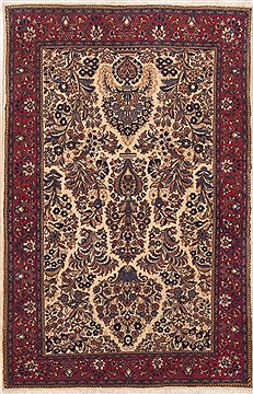 Persian sarouk Beige Rectangle 3x5 ft Wool Carpet 12015