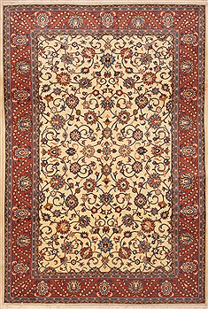 Persian sarouk Beige Rectangle 7x10 ft Wool Carpet 12134
