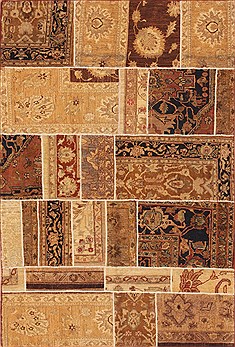 Patchwork Beige Hand Knotted 4'10" X 7'4"  Area Rug 100-12159