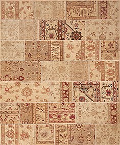 Pakistani Patchwork Beige Rectangle 8x10 ft Wool Carpet 12189