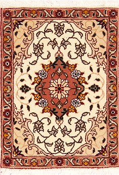 Tabriz Beige Square Hand Knotted 1'0" X 1'3"  Area Rug 100-12361