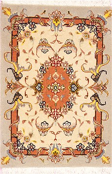 Persian Tabriz Beige Square 4 ft and Smaller Wool Carpet 12362