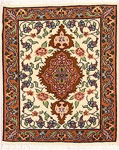 Persian Tabriz Beige Square 4 ft and Smaller Wool Carpet 12372