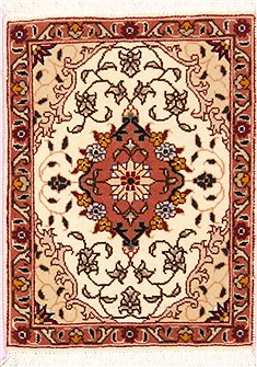 Persian Tabriz Beige Square 4 ft and Smaller Wool Carpet 12373