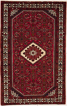 Persian Hossein Abad Red Rectangle 5x7 ft Wool Carpet 12462
