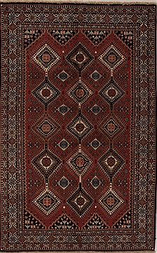 Persian Yalameh Red Rectangle 5x8 ft Wool Carpet 12561