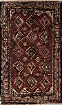 Persian Yalameh Red Rectangle 5x8 ft Wool Carpet 12564