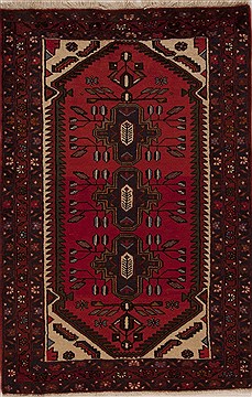 Persian Hamedan Red Rectangle 3x5 ft Wool Carpet 12569