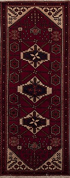 Persian Shiraz Red Runner 6 to 9 ft Wool Carpet 12772