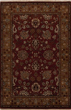 Indian Agra Red Rectangle 4x6 ft Wool Carpet 12893