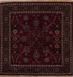 Indian Semnan Red Square 4 ft and Smaller Wool Carpet 13013