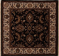 Indian Agra Black Square 5 to 6 ft Wool Carpet 13036