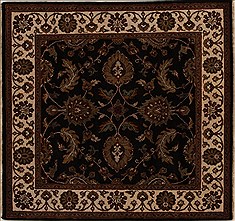 Indian Agra Black Square 5 to 6 ft Wool Carpet 13047