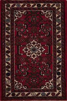 Persian Hossein Abad Red Rectangle 2x3 ft Wool Carpet 13439