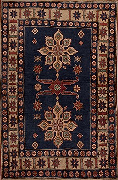 Pakistani Kazak Blue Rectangle 4x6 ft Wool Carpet 13492