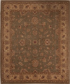 Pakistani Pishavar Green Square 7 to 8 ft Wool Carpet 13649
