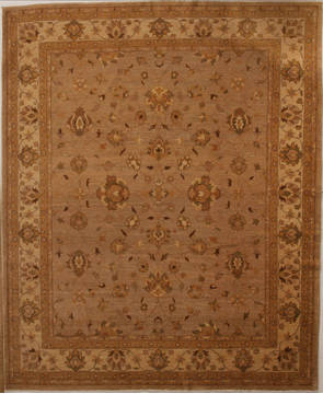 Pakistani Pishavar Beige Rectangle 8x10 ft Wool Carpet 13756