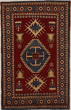 Pakistani Kazak Red Rectangle 3x5 ft Wool Carpet 13994
