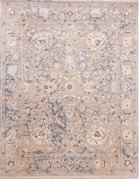 Indian Jaipur Beige Rectangle 8x10 ft Wool and Raised Silk Carpet 135829