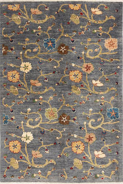 Afghan Chobi Grey Rectangle 4x6 ft Wool Carpet 135920