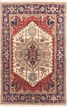 Indian Serapi Multicolor Rectangle 4x6 ft Wool and Cotton Carpet 136483
