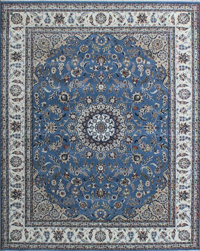 Indian Nain Blue Rectangle 6x9 ft Wool and Viscose Carpet 136764