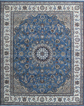 Indian Nain Blue Rectangle 4x6 ft Wool and Viscose Carpet 136765