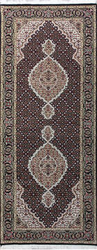 Indian Mahi Black Runner 6 to 9 ft Wool and Silk Carpet 136785