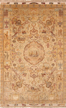 Tabriz Beige Hand Knotted 6'6" X 10'2"  Area Rug 254-136996