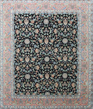 Indian Kashan Black Rectangle 8x10 ft Wool Carpet 137522