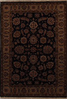 Indian Agra Black Rectangle 6x9 ft Wool Carpet 14060