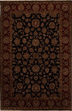 Indian Agra Black Rectangle 6x9 ft Wool Carpet 14079