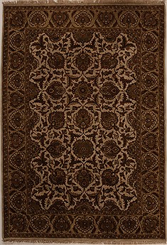 Indian Agra Beige Rectangle 6x9 ft Wool Carpet 14108
