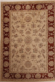 Pakistani Pishavar Beige Rectangle 6x9 ft Wool Carpet 14117